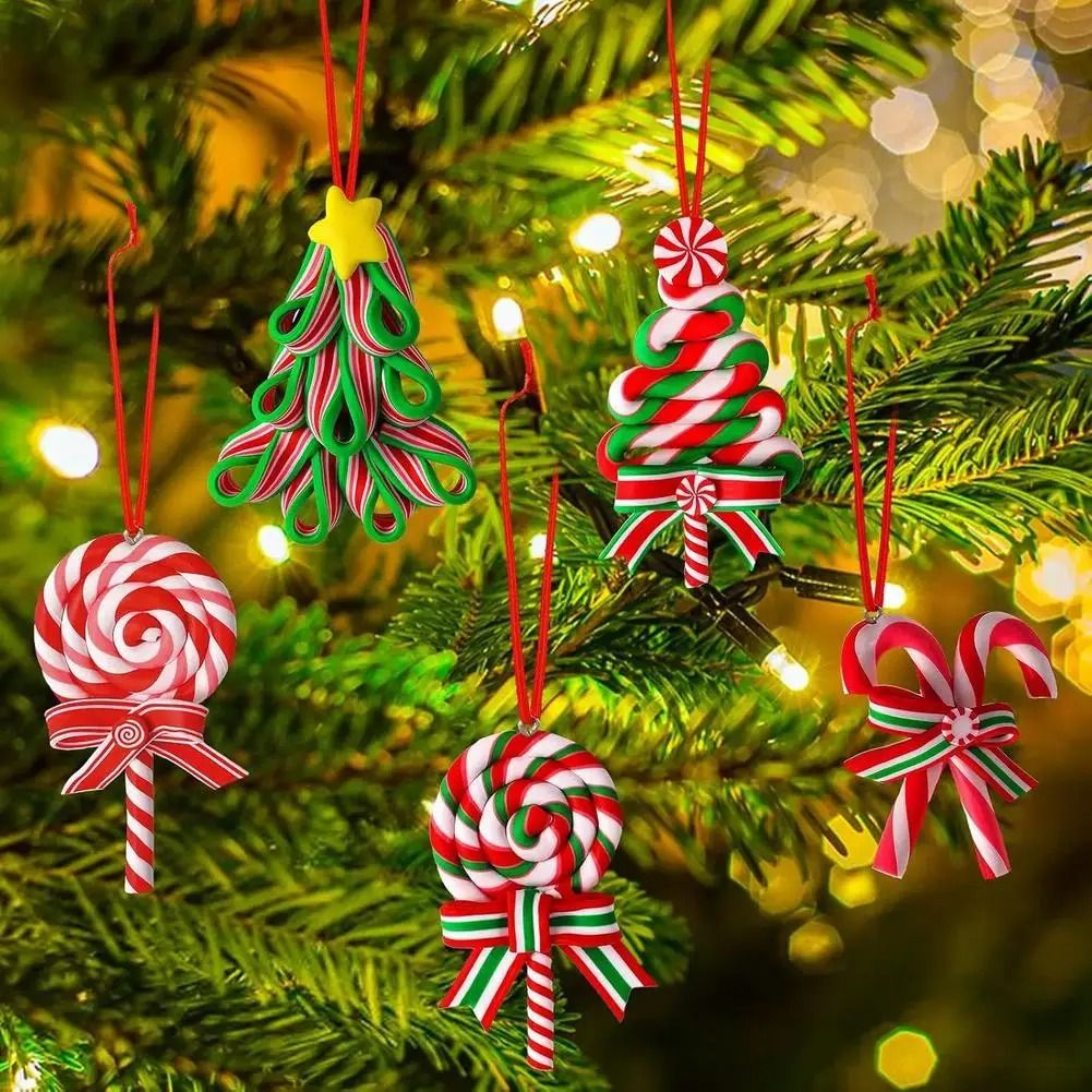 Wooden Candy Cane Christmas Tree Pendant Holiday Decoration