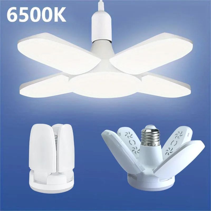 FlexBright Foldable LED Garage Light – E27 Fan-Blade Ceiling Bulb 6500K Daylight