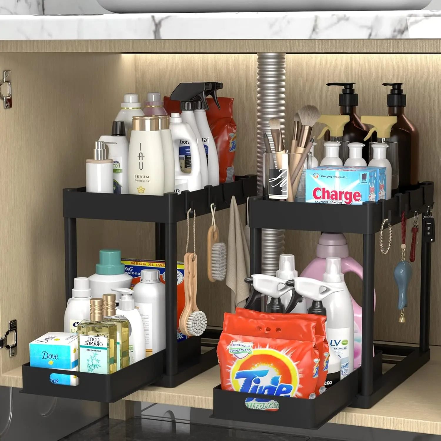 Double Tier Sink Storage Rack Under Cabinet Organizer