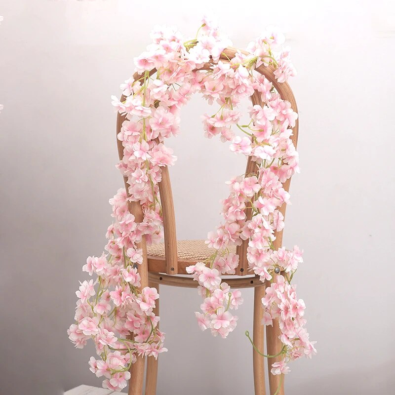 Artificial Sakura Flowers Vine Hanging Fake Floral Garland Home Garden Wedding Arch Party Cherry Blossom Wall Decor