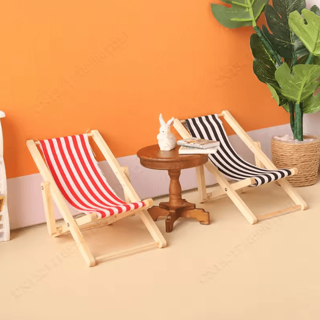 Mini Wooden Folding Beach Chair – 1 12 Dollhouse Coastal Furniture Decor