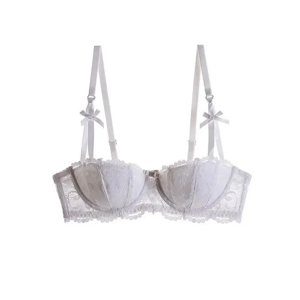 ChicAllure French Lace Half Cup Push-Up Bra – Deep V Seamless Underwire Bralette