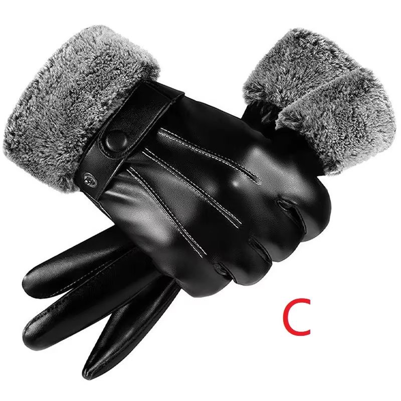 Mens Winter Black Pu Leather Driving Gloves Touchscreen