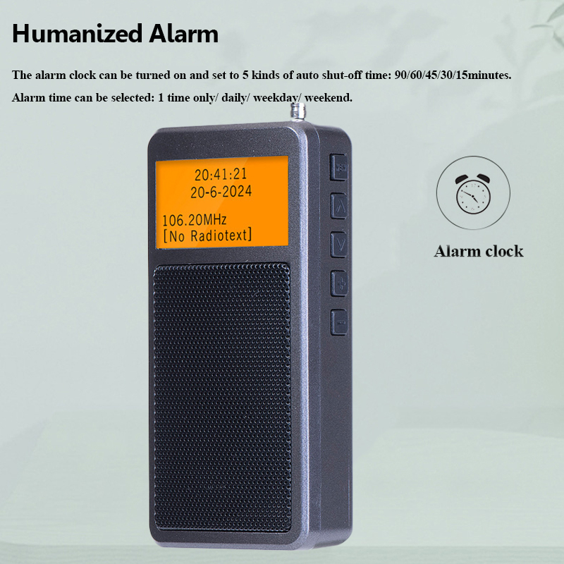 Wireless Mini Bluetooth Radio FM Stereo Pocket Speaker with DSP, Rechargeable Alarm Clock Radio with Backlit Display