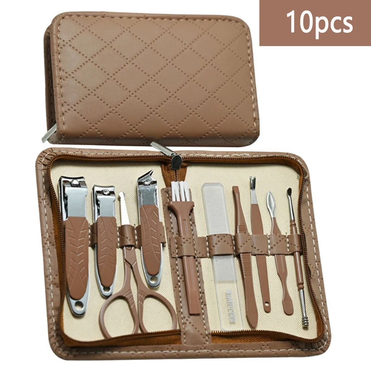 Stainless Steel Manicure & Grooming Kit – 10/42 Piece Set in Premium Zippered Leather Case