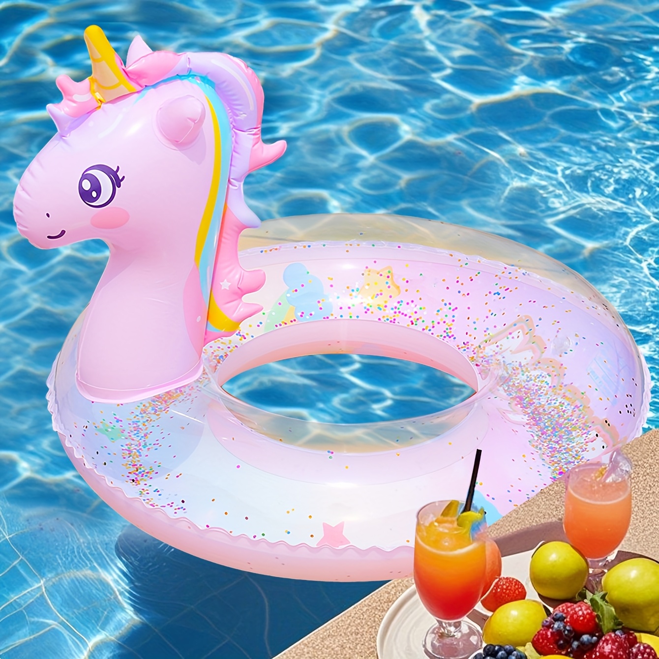 Luxury Unicorn Pool Float for Kids & Adults Heavy Duty Unicorn Pool Float with Biodegradable Glitter