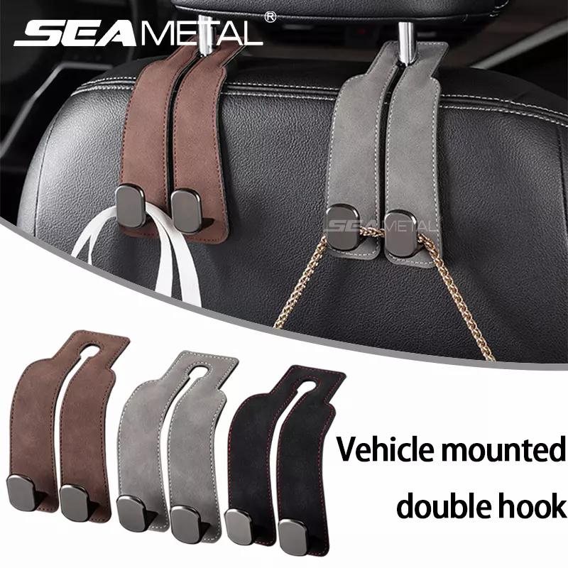 Universal Car Headrest Hook Premium Suede Rear Seat Hanging Dual Hook Hanger with Large Load-Bearing Alloy Design