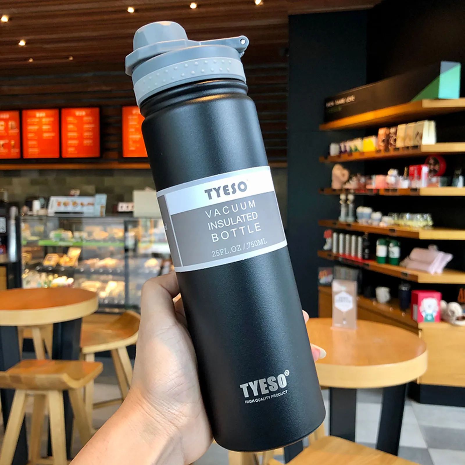 Tyeso Stainless Steel Vacuum Insulated Thermos Bottle – Leakproof Travel Water Bottle with Handle