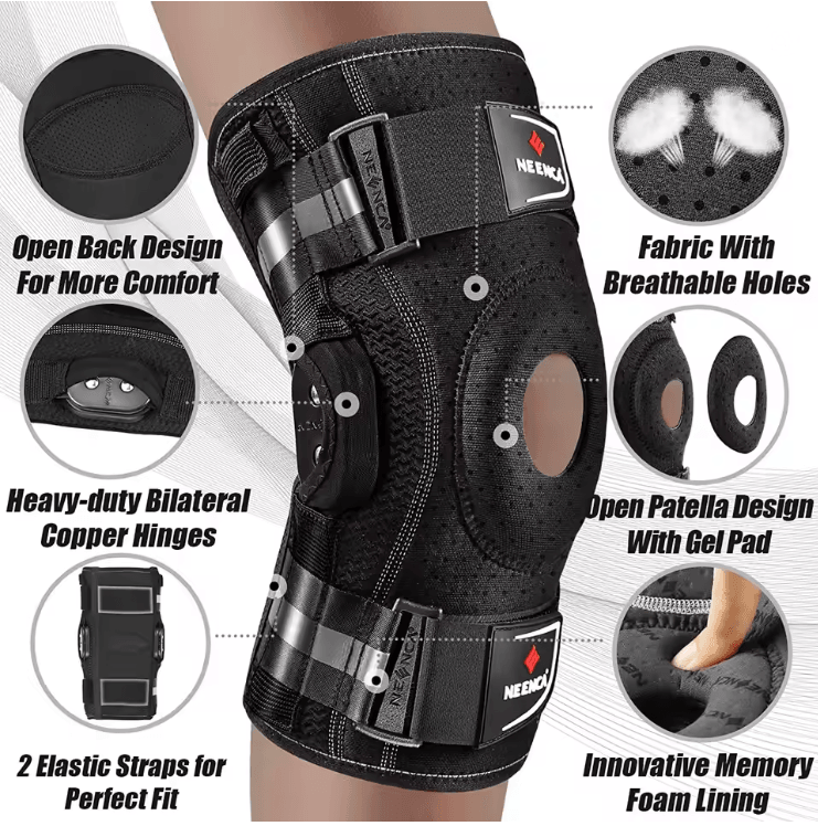 Hinged Knee Brace with Side Stabilizers for Pain Relief and Joint Support