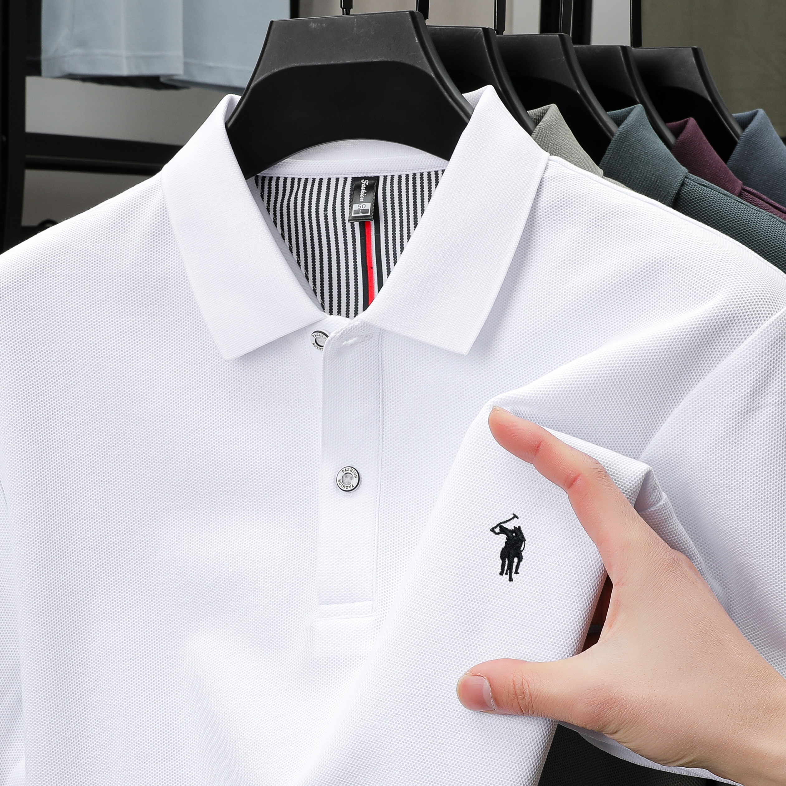 Mens Cotton Polo Shirt Short Sleeve Embroidered Business Casual Summer Polo