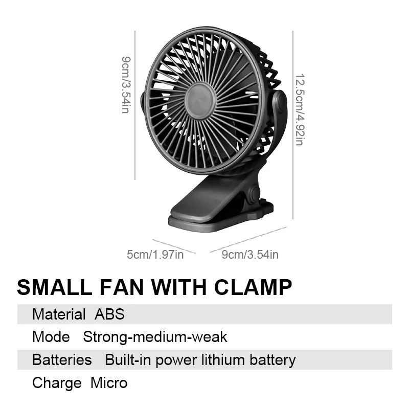 Clip-on Type USB Rechargeable Table Fan, Portable Mini Desk Fan with Night Light