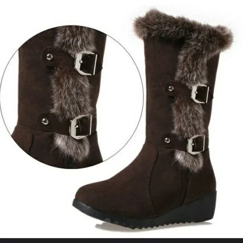 Womens Warm Wedge Winter Boots with Faux Fur