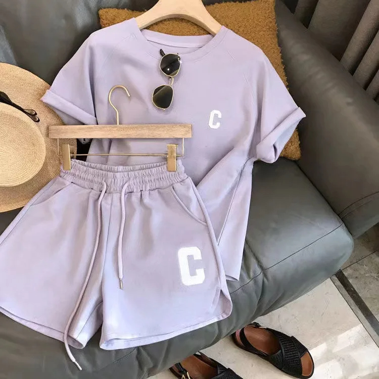 Women Summer Loose T-Shirt, Casual Shorts Sports Print Pajamas, Letter Casual Suit, Large Size, Comfortable Short Pajama