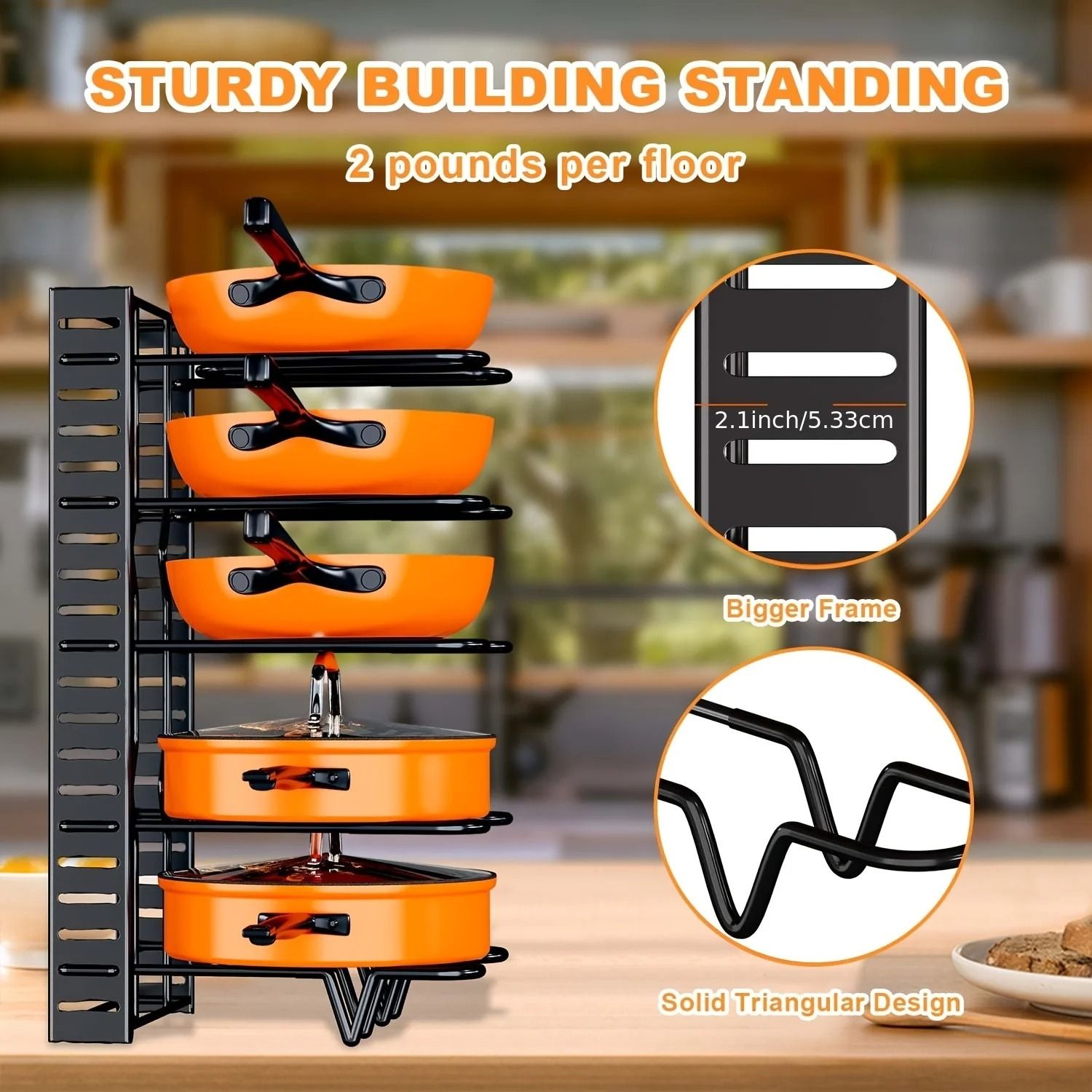 8 Tier Pot Rack Organizer Durable Kitchen Pan and Lid Storage Rack