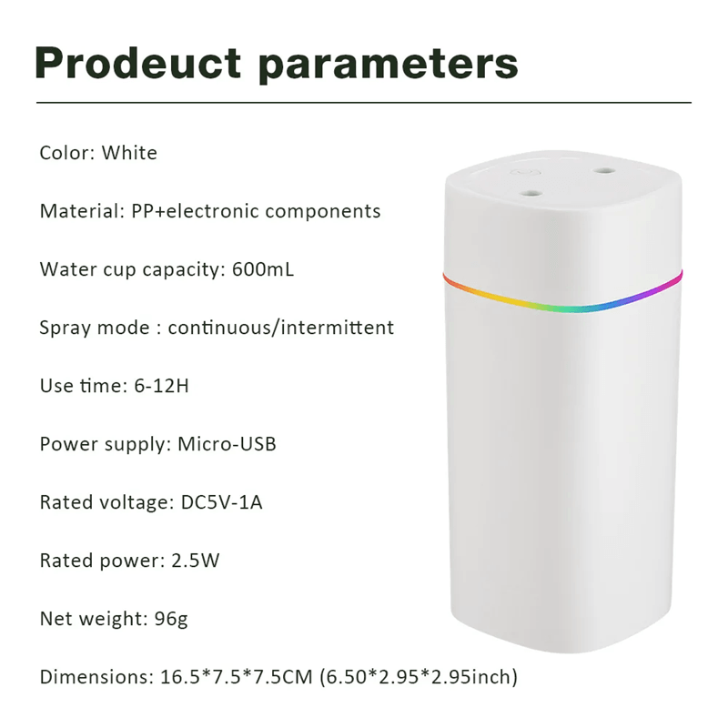 GlowMist 600ML USB Cool Mist Humidifier & Essential Oil Diffuser with Night Light