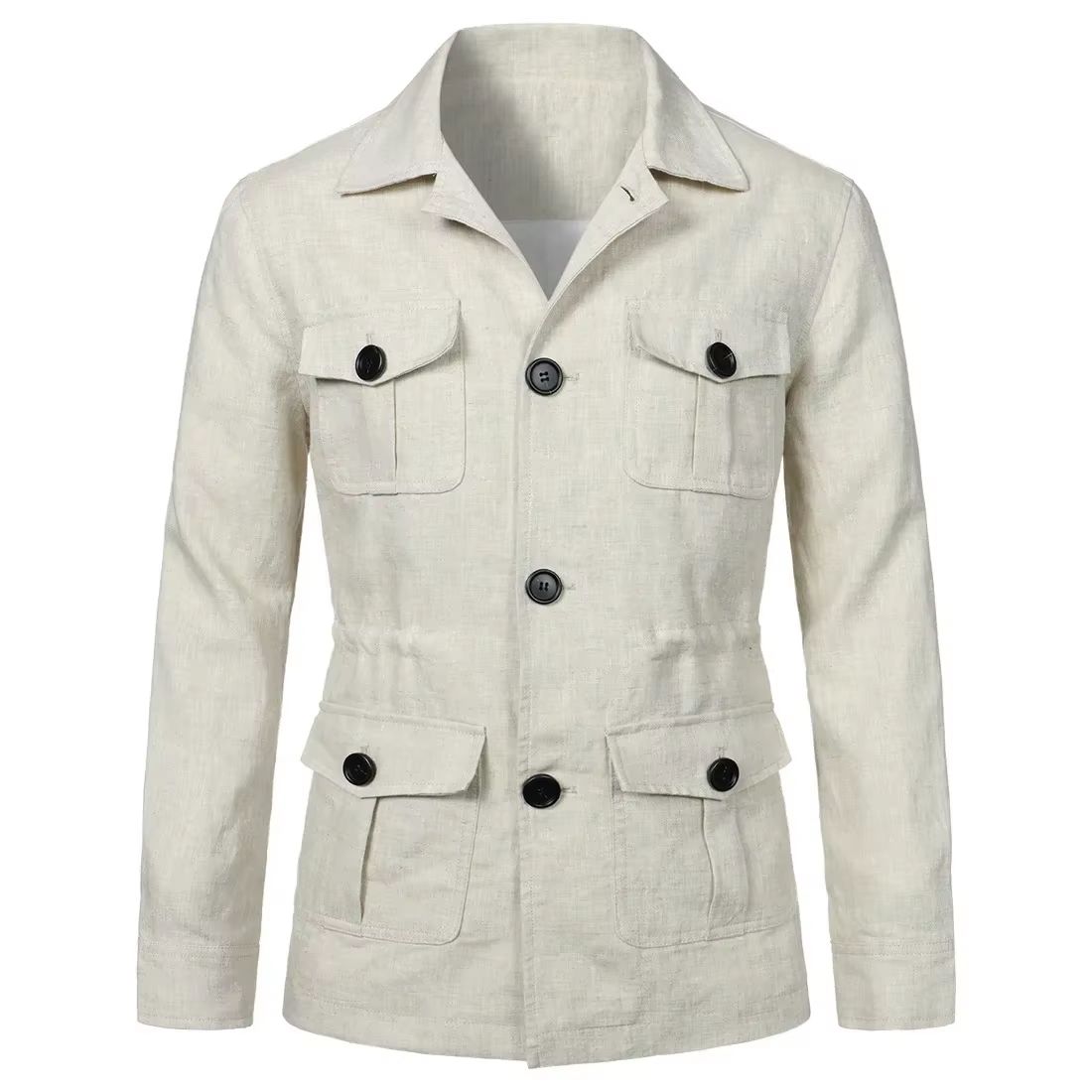 Retro Men's Linen Safari Jacket – Classic British Style Safari Jacket with Multi-Pocket Utility Design