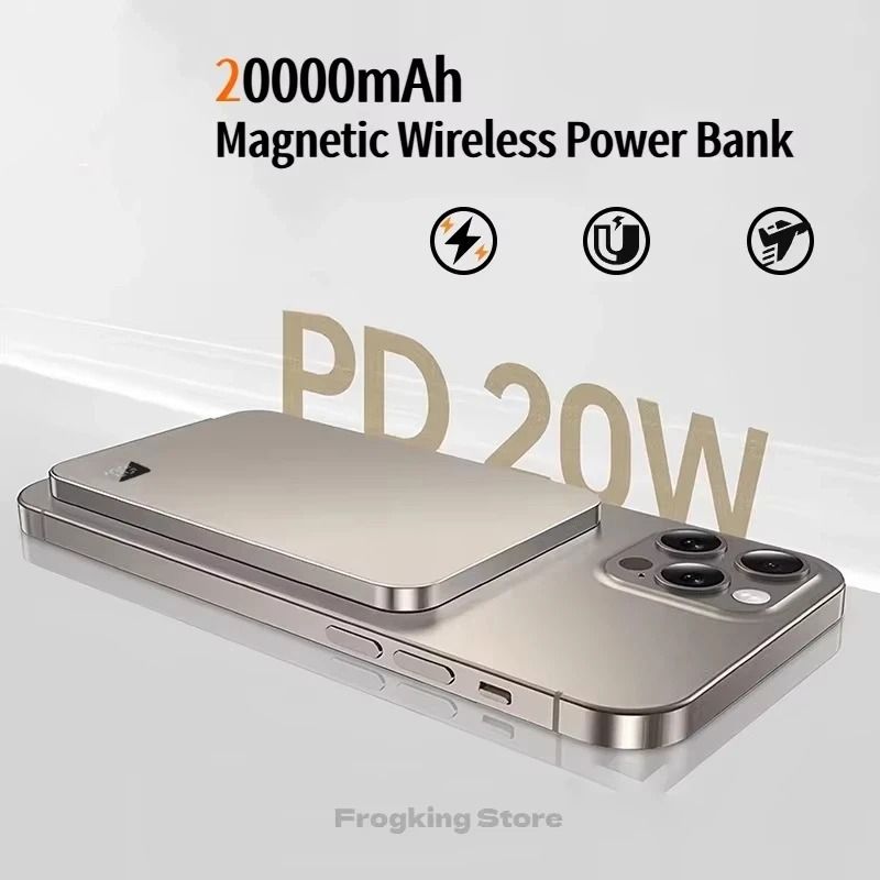 20000mAh Thin Magnetic Wireless Power Bank – PD 22.5W Fast Charging External Battery for iPhone, Samsung & Xiaomi