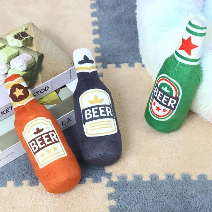 Plush Beer Bottle Dog Squeaky Toy