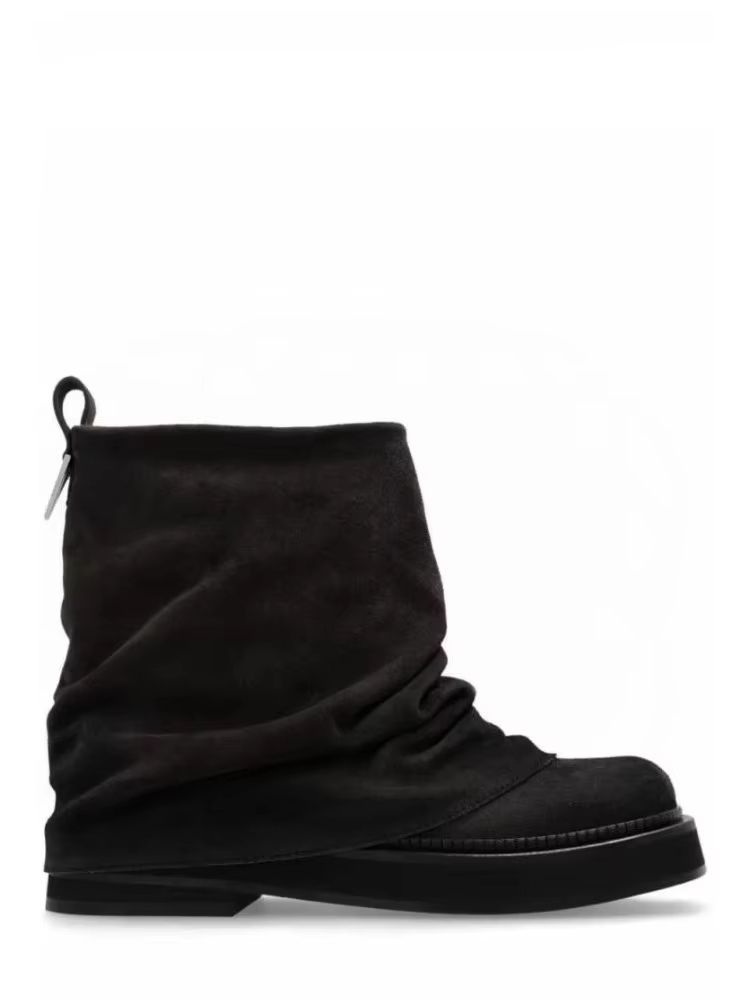 Women's Autumn Winter Calf Boots – Pleated Leather Mid-Leg Design with Thick High Heels