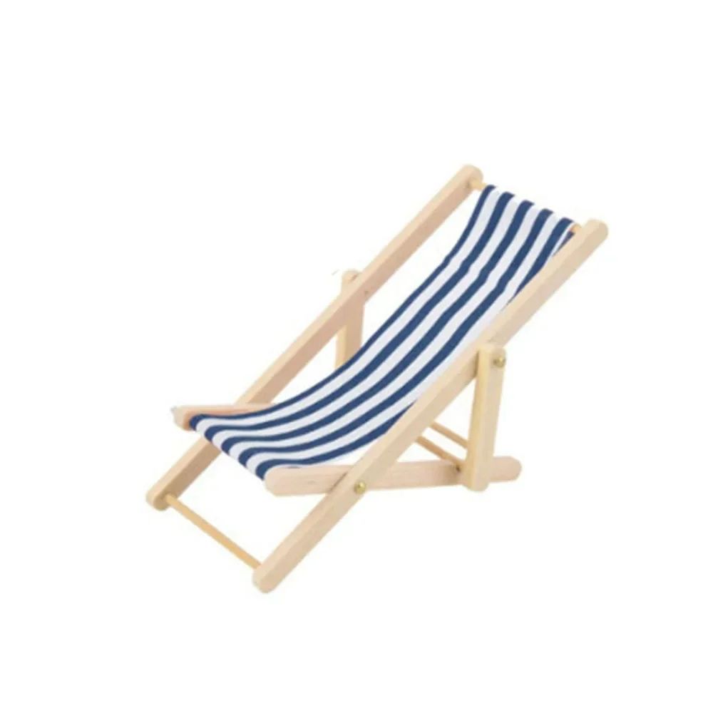 Dollhouse Beach Chair Set with Mini Beach Table, Foldable Wooden Beach Furniture