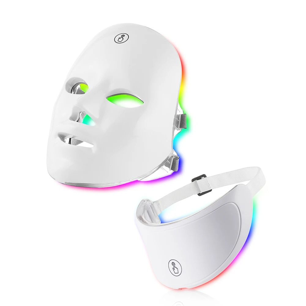 7 Colors LED Facial Mask with Neck Therapy for Skin Tightening and Anti Aging