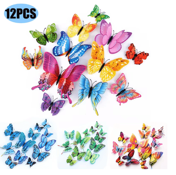 12PCS 3D Butterfly Wall Stickers Double Layer Decorative Wall Art Set