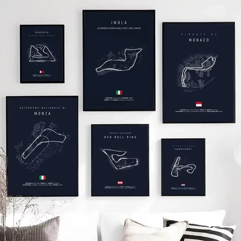 F1 Race Track Canvas Painting | Classic Morocco & Imola Circuit Art | Professional Executive Home & Office Decor