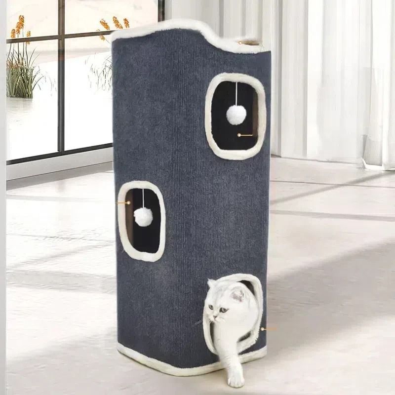 Luxury 3-Tiers Covered Cat Bed and Winter Pet Cave