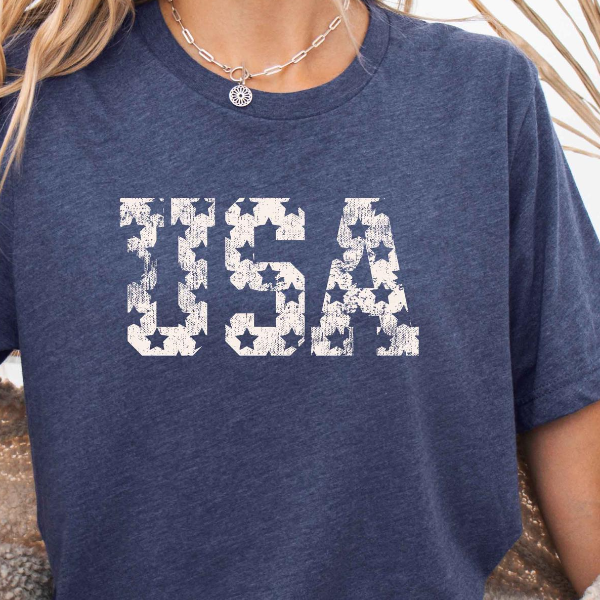 Distressed USA Stars Graphic Tee Retro 4th of July Shirt Patriotic Independence Day Apparel
