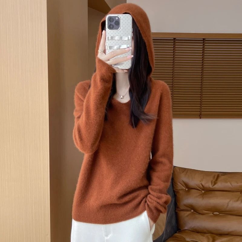 Merino Wool Hooded Pullover Sweater for Women