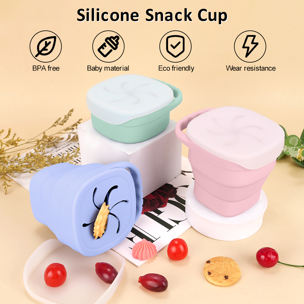 Baby Silicone Snack Cups for Toddlers, Spill Proof Collapsible Snack Containers, Portable Silicone Snack