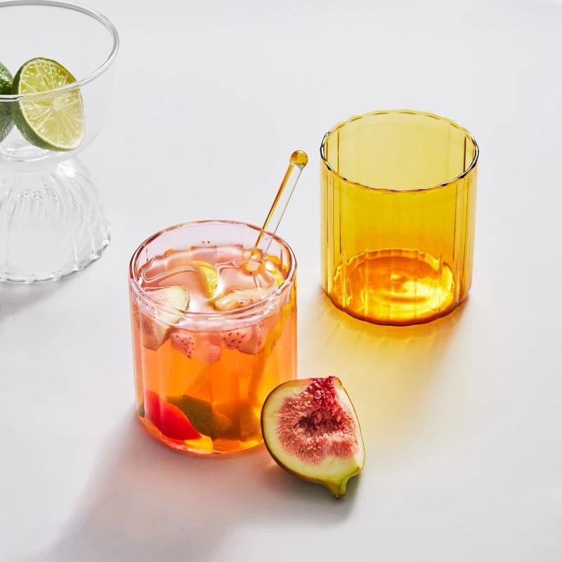 Heat Resistant Striped Glass Cup Clear Tea and Coffee Mug