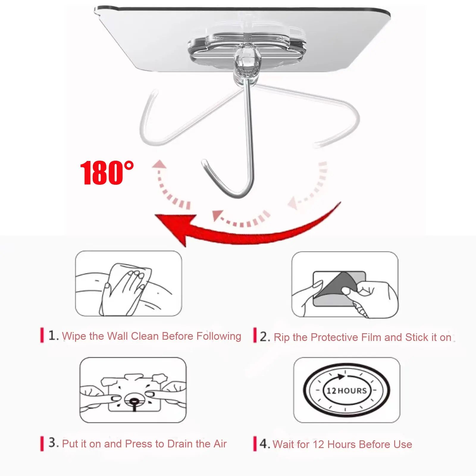 Waterproof Self Adhesive Wall Hooks Heavy Duty Sticky Hooks