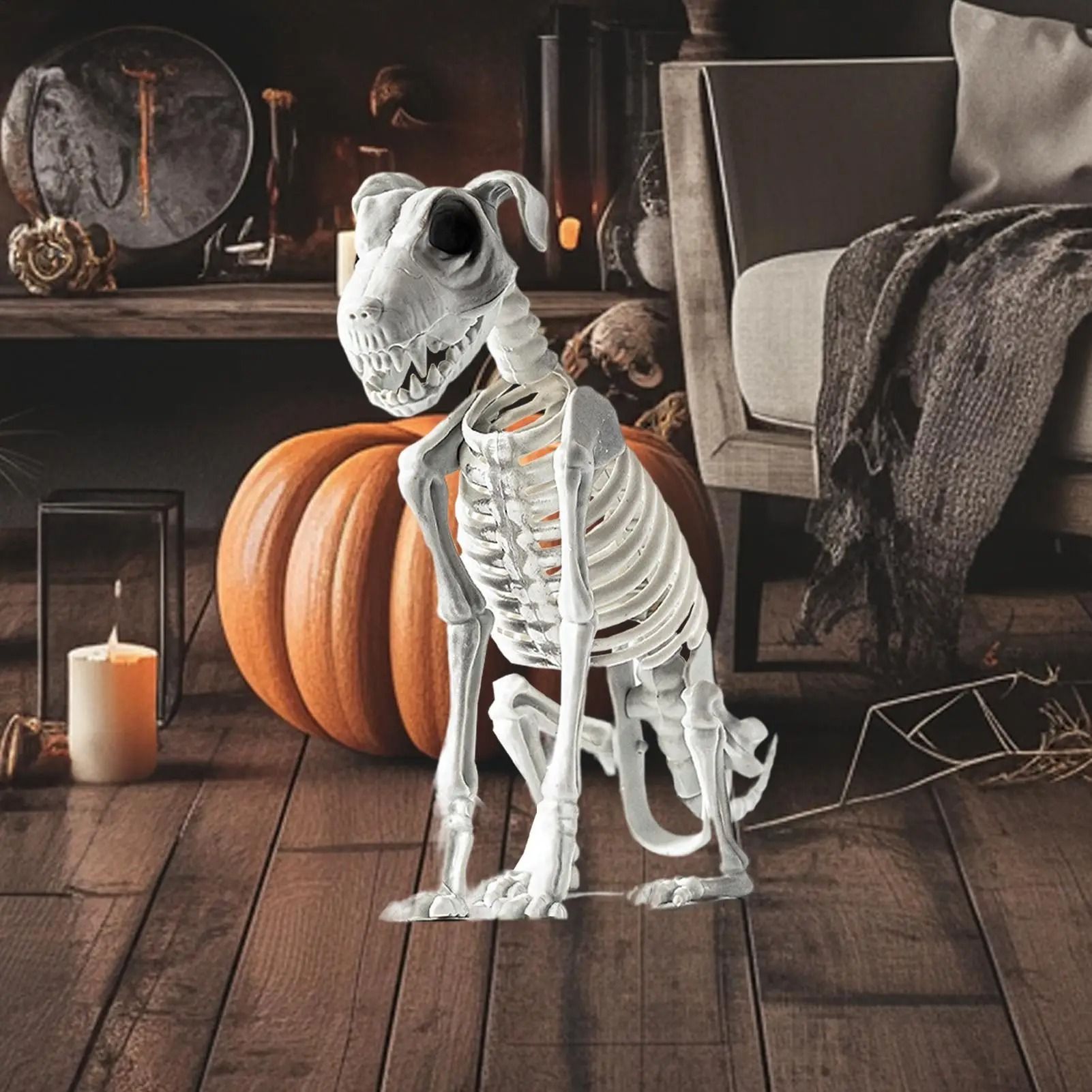 Realistic Skeleton Dog Halloween Statue