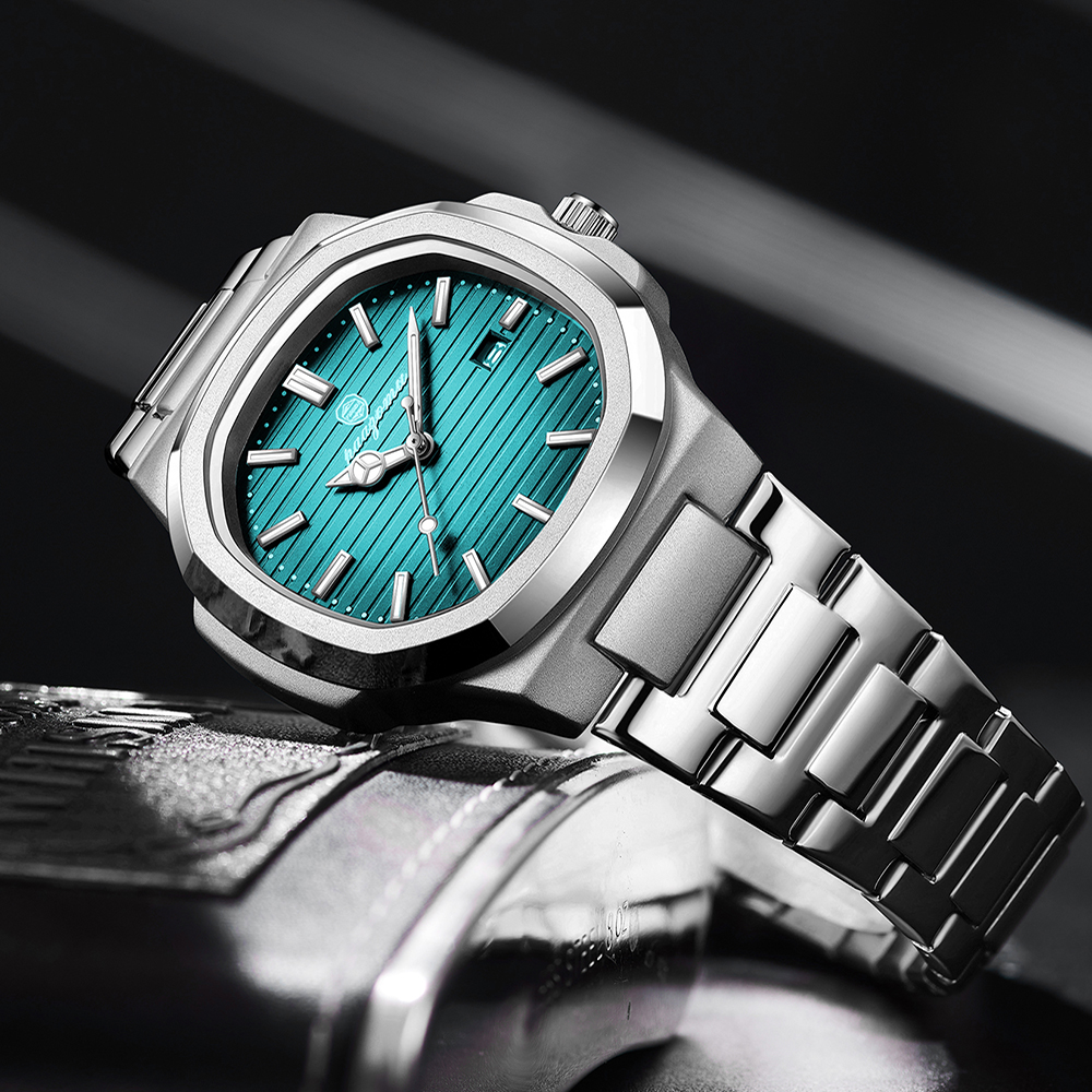 Men Watch Luxury Waterproof, Square Quartz Stainless Steel, Luminous Date Business Male Clock