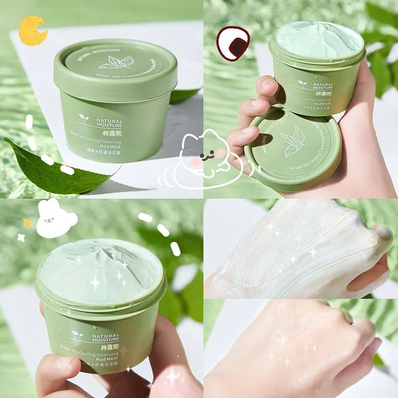 Green Tea Ice Mud Mask Cleansing Moisturizing Oil Control Blackhead Removal Facial Mask 120g