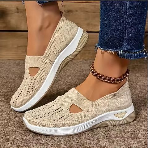Womens Breathable Knit Sneakers Low Top Casual Shoes