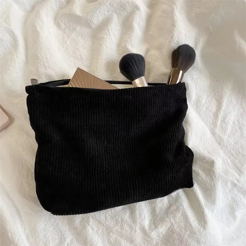 Corduroy Makeup Organizer Bag Large Capacity Travel Cosmetic Storage Clutch for Women