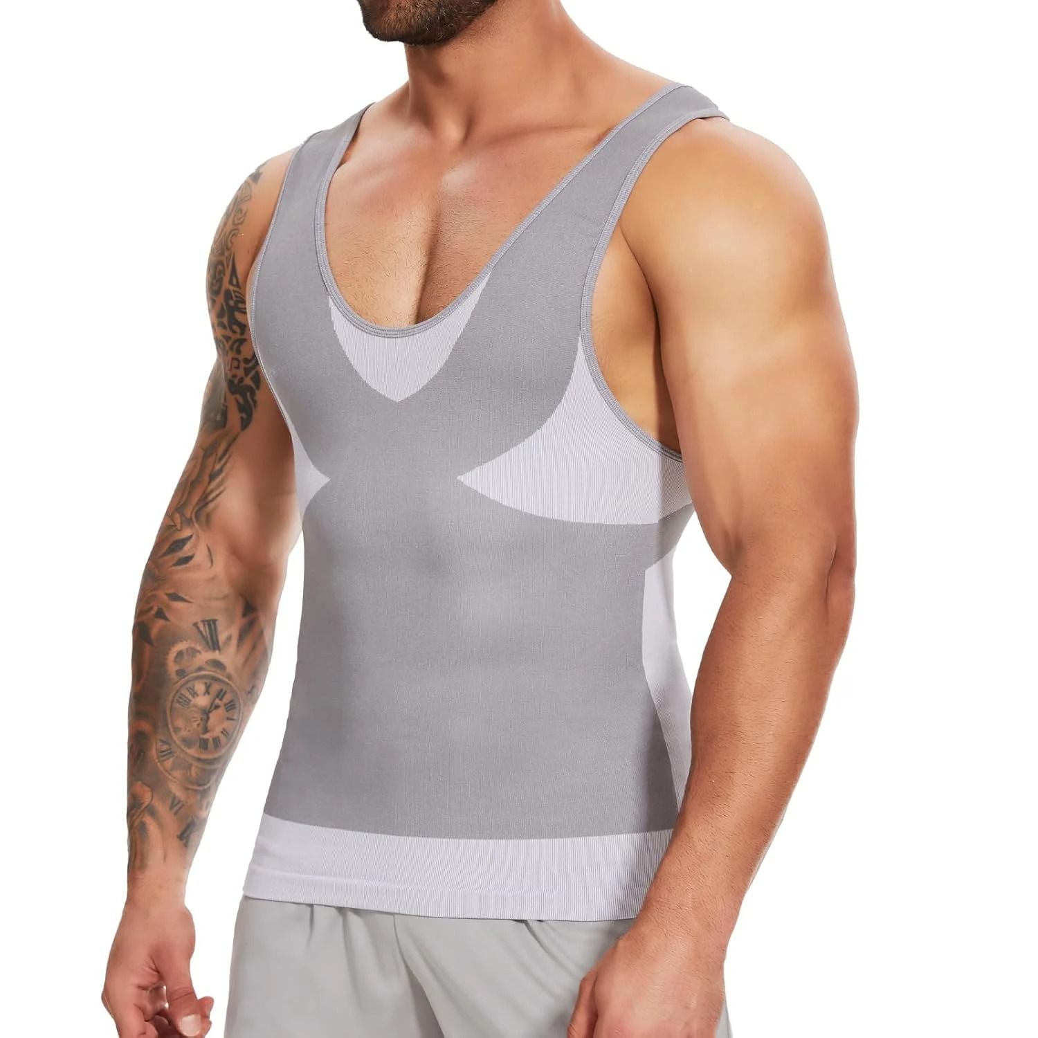 Men Slimming Body Shaper Compression T Shirt with Tummy Control