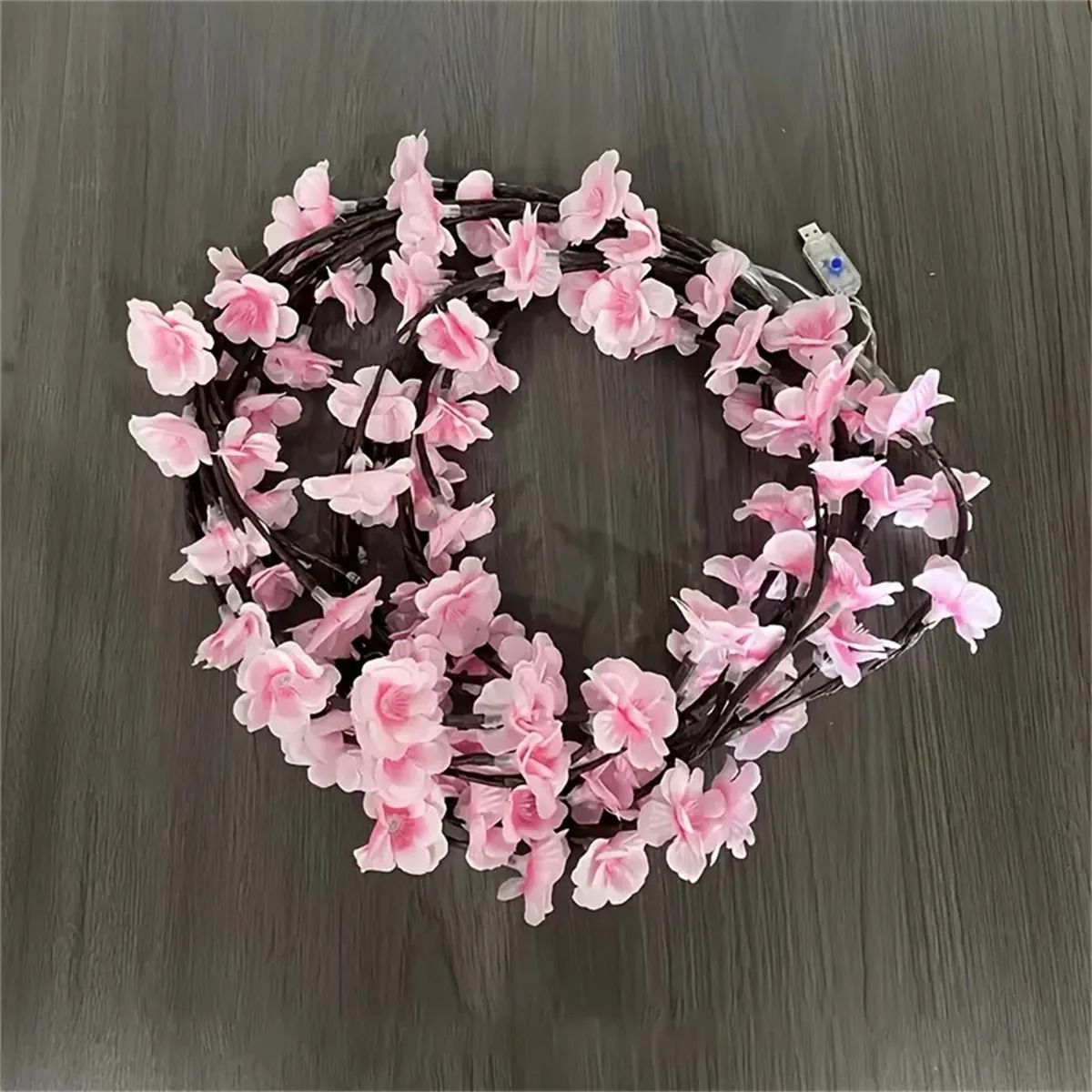 Cherry Blossom USB Tree Branch Rattan Lights with 96 LED Pink Blossoms and 8 Lighting Modes