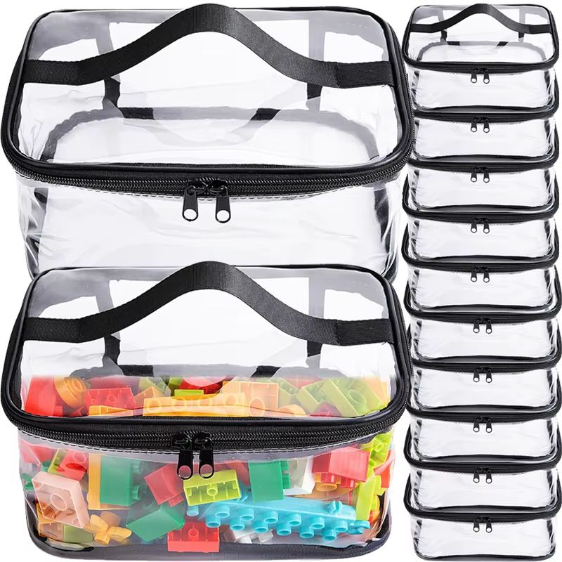 Transparent PVC Toy Organizer Bag Large Building Block Storage Bag with Handle for Puzzles, Toys & Travel Organization