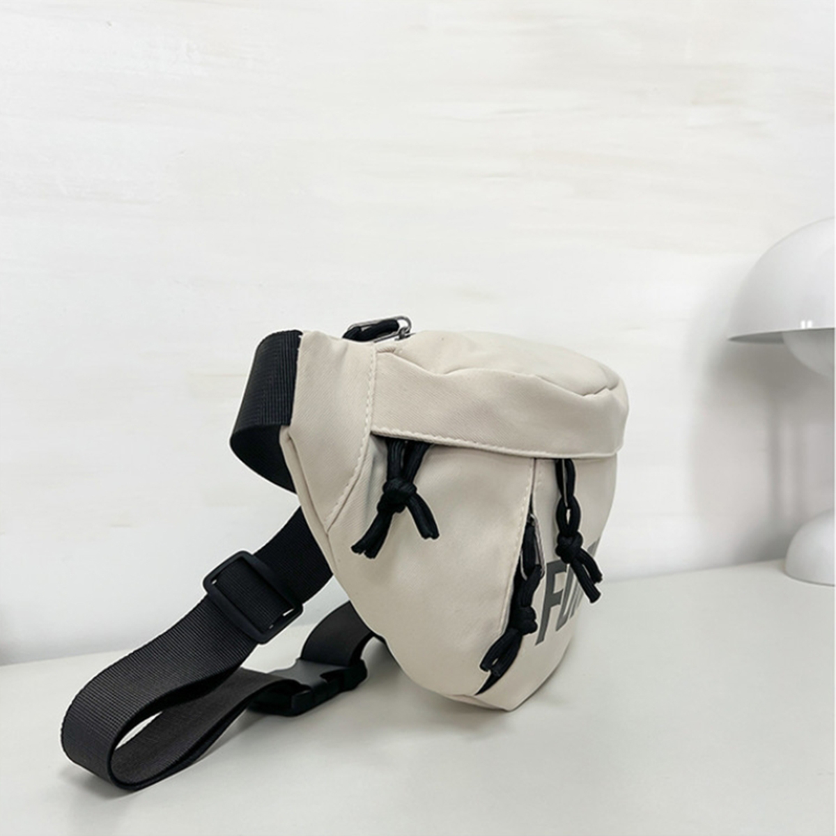 Beige and White Fashionable Chest Crossbody Bag Stylish Fanny Pack with Letter Design