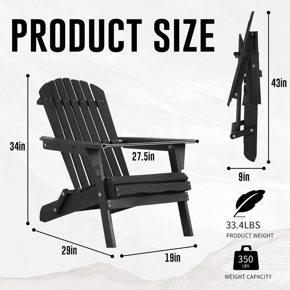 All Weather Folding Adirondack Chair, Fire Pit Lounge Seating, Easy Assembly