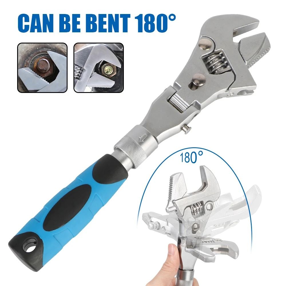 10 Inch Adjustable Torque Ratchet Wrench 5 in 1 Folding Spanner for Home and Repair Work