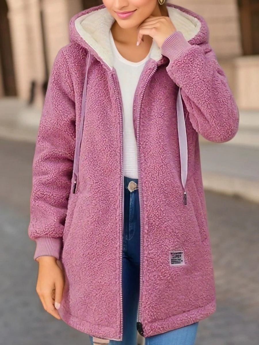 Thickened Fleece-Lined Sweatshirt Womens Hooded Lamb Wool Jacket