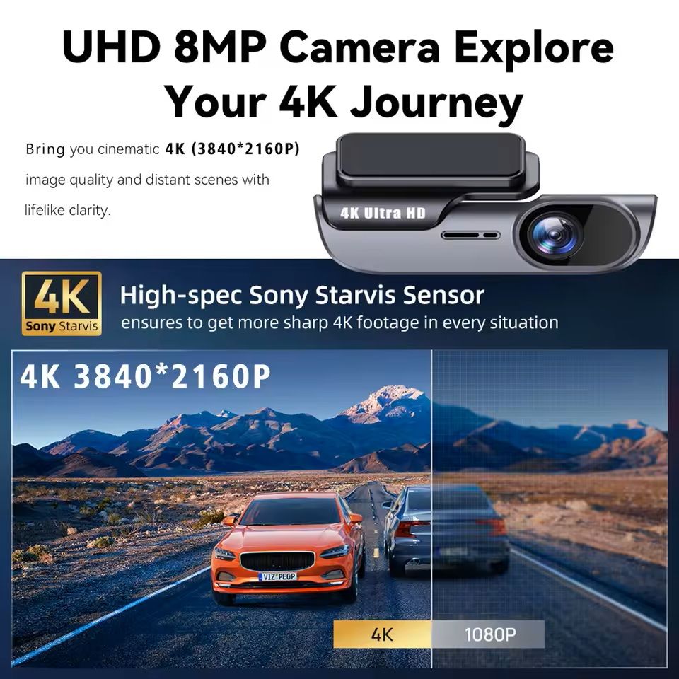4K UHD Dash Cam with WiFi, Night Vision, and 24-Hour Monitoring