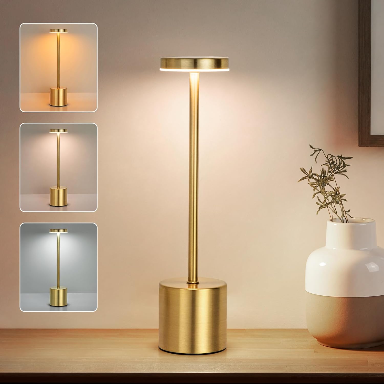Simple LED Rechargeable Touch Metal Table Lamp, Three Colors, Bedside Creative Ambient Light Bar, Outdoor Night Light