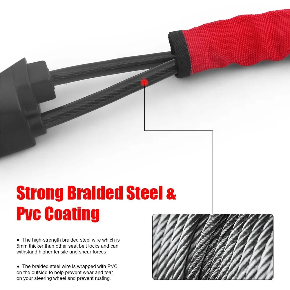 Anti Theft Steering Wheel Lock with Steel Rope and Seat Belt Socket