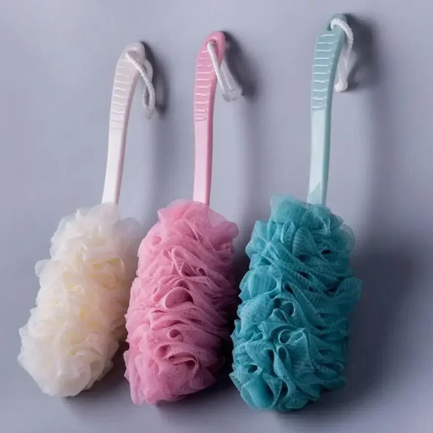 Long Handle Mesh Back Shower Scrubber Brush Soft Exfoliating Bath Sponge