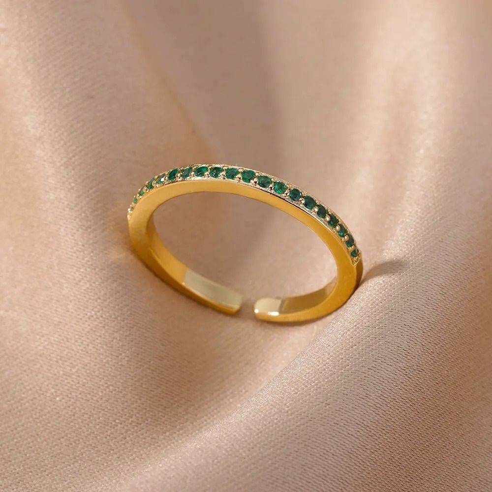 Mini Zircon Green Adjustable Ring for Women